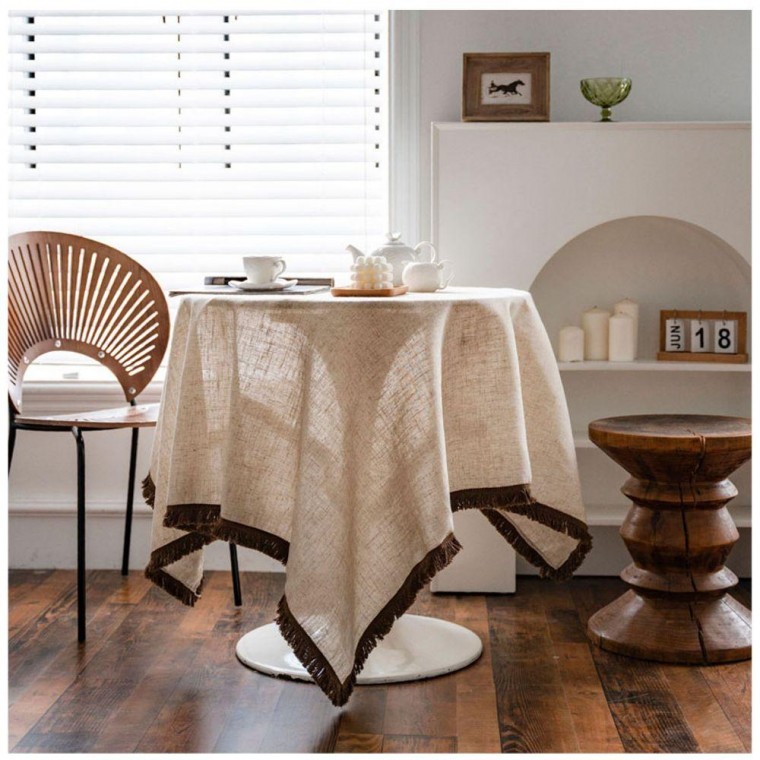 솔리드 식탁보 카키 태슬 아메리칸리넨 140x260cm