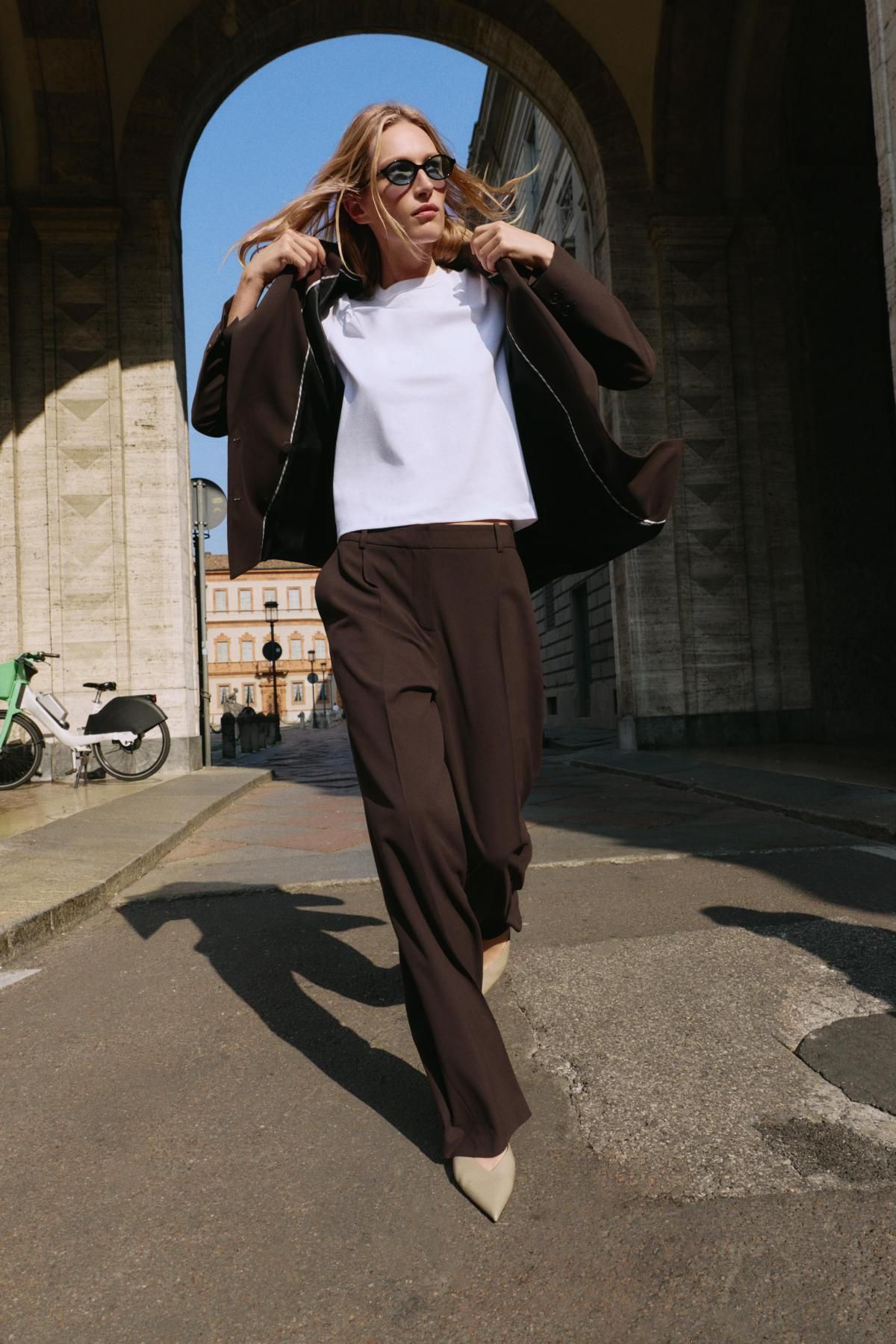 자라 하이웨이스트 스트레이트 플리츠 슬랙스 팬츠 8758/513 BROWN - 상세 이미지 2