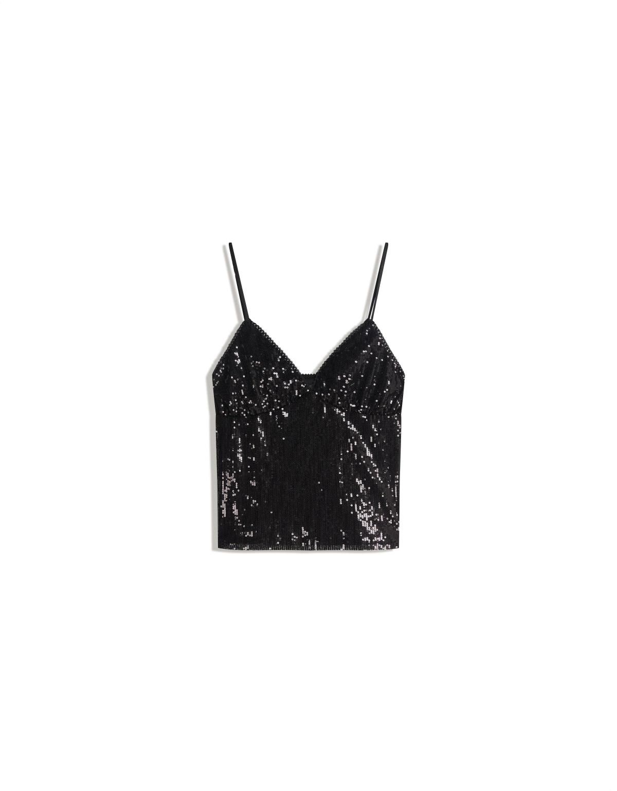 버쉬카 글리터 시퀸 슬림핏 스트랩 탑 8782/710 BLACK - 상세 이미지 2