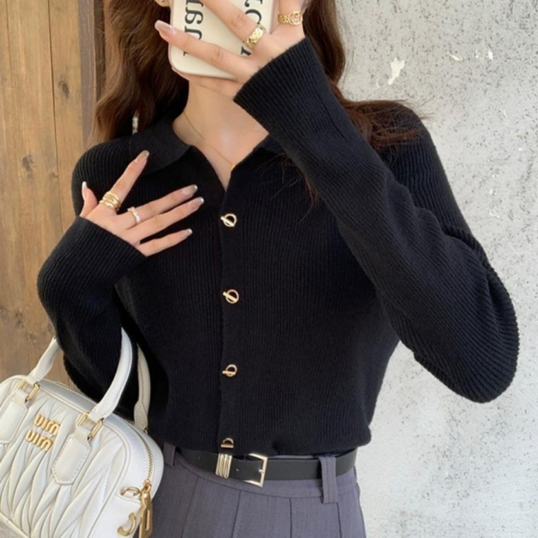 가을아우터 여성 가디건 골드버튼 카라 데일리가디건 - 메인 이미지
