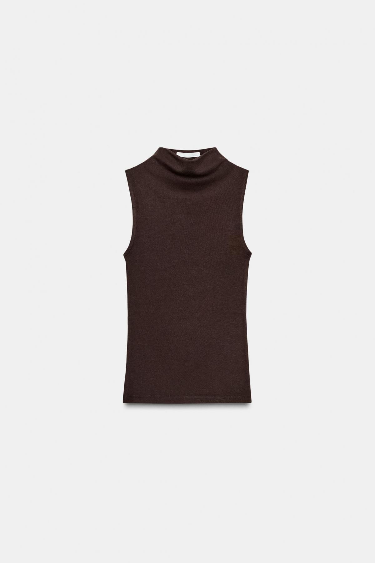 자라 모달 코튼 하이넥 민소매 티셔츠 3641/871 BROWN - 메인 이미지