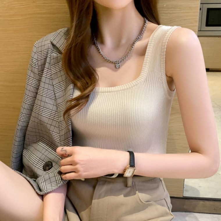 스퀘어넥 기본 민소매 슬림핏 나시 이너 슬림 골지 여성 - 상품 이미지