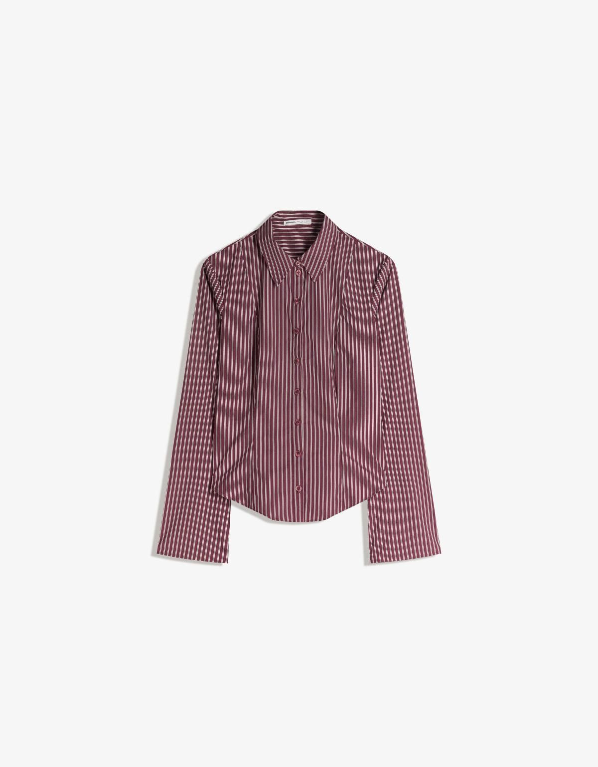 버쉬카 스트라이프 테일러드 플레어 소매 셔츠 6278/692 MAROON - 상품 이미지