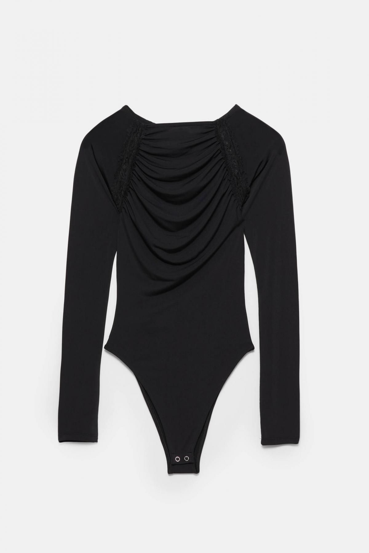 풀앤베어 레이스 시크 블랙 롱슬리브 바디수트 7150/436 BLACK - 상품 이미지