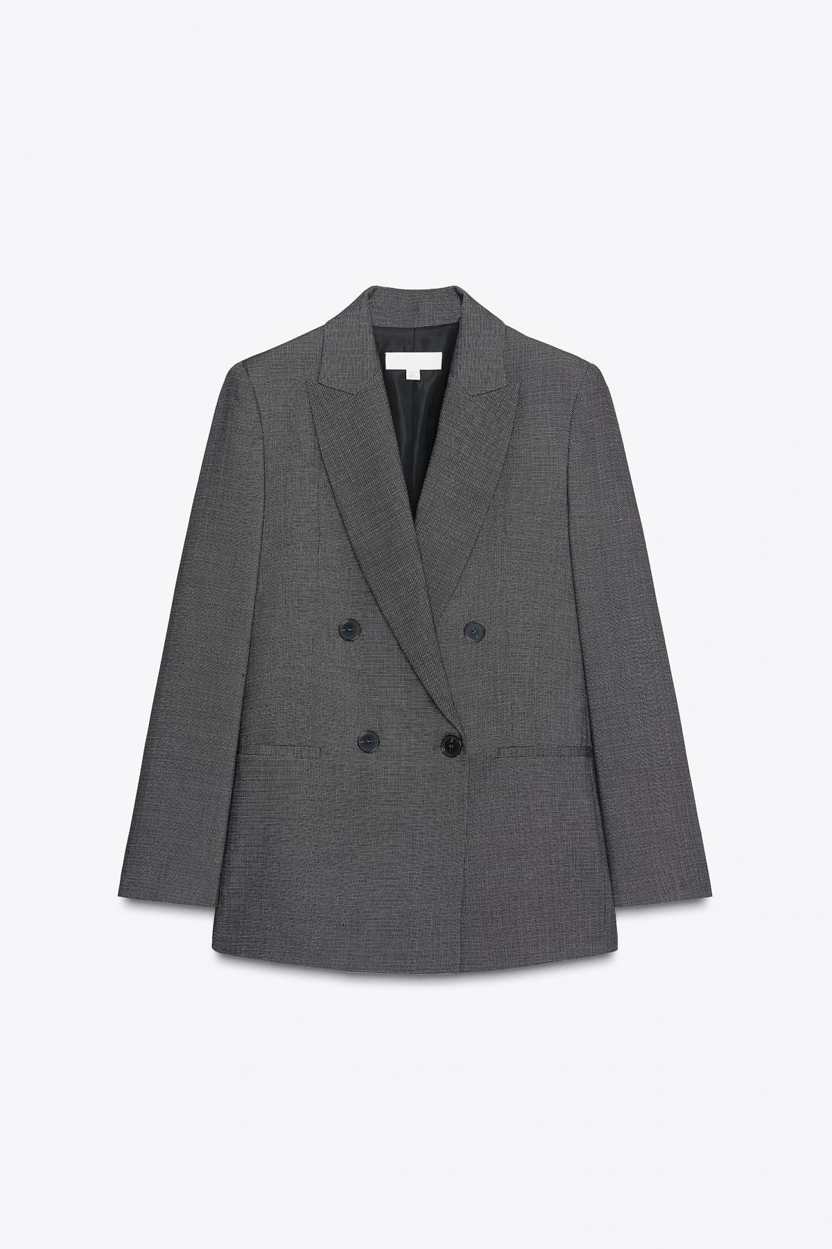자라 테일러드 더블브레스트 숄더패드 블레이저 8738/506 BLACK / ECRU - 상품 이미지