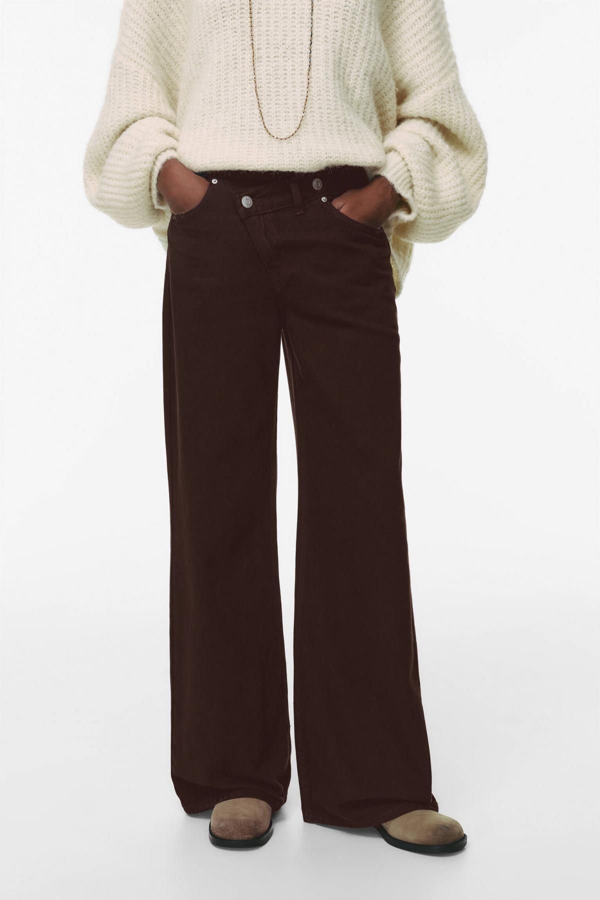 풀앤베어 크로스 웨이스트 와이드핏 데님 팬츠 7683/337 BROWN - 메인 이미지