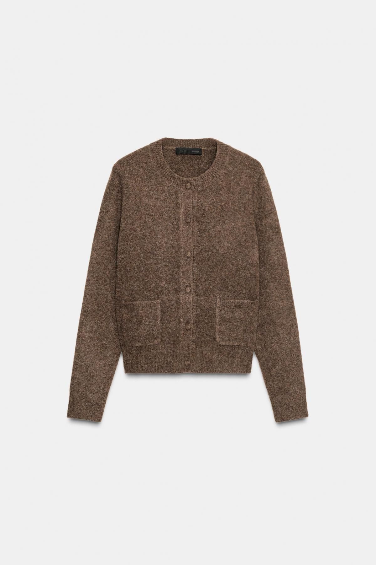 자라 클래식 라운드넥 버튼 브라운 니트 가디건 1509/100 DARK MINK - 메인 이미지