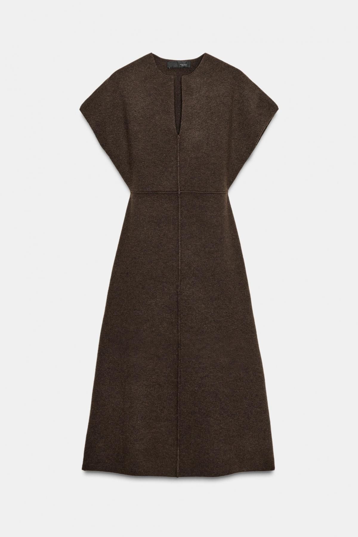 자라 브이넥 라운드넥 반팔 니트 미디 원피스 2756/143 BROWN - 메인 이미지