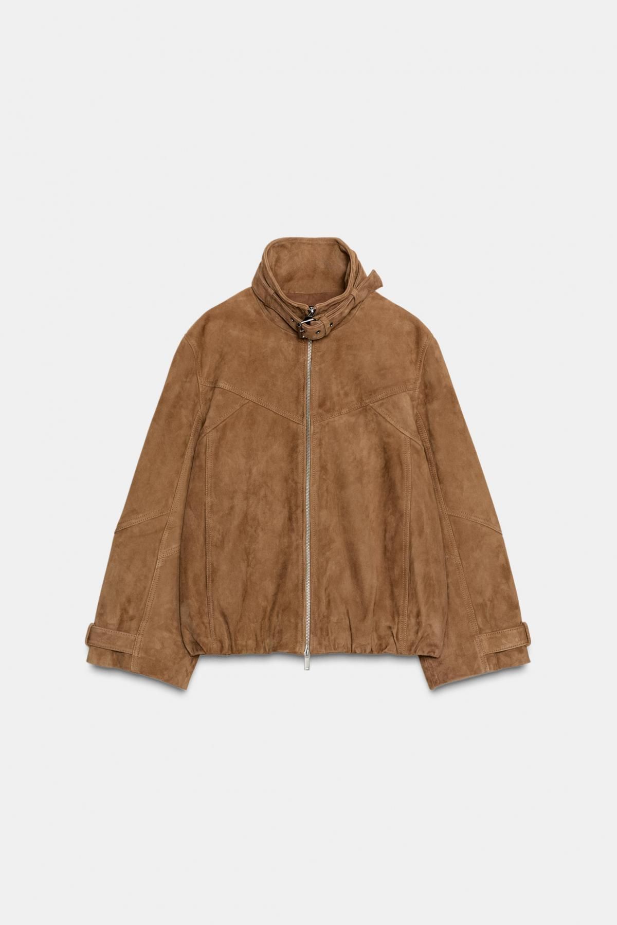 자라 프리미엄 스웨이드 레더 하이넥 집업 재킷 2521/252 LIGHT BROWN - 메인 이미지