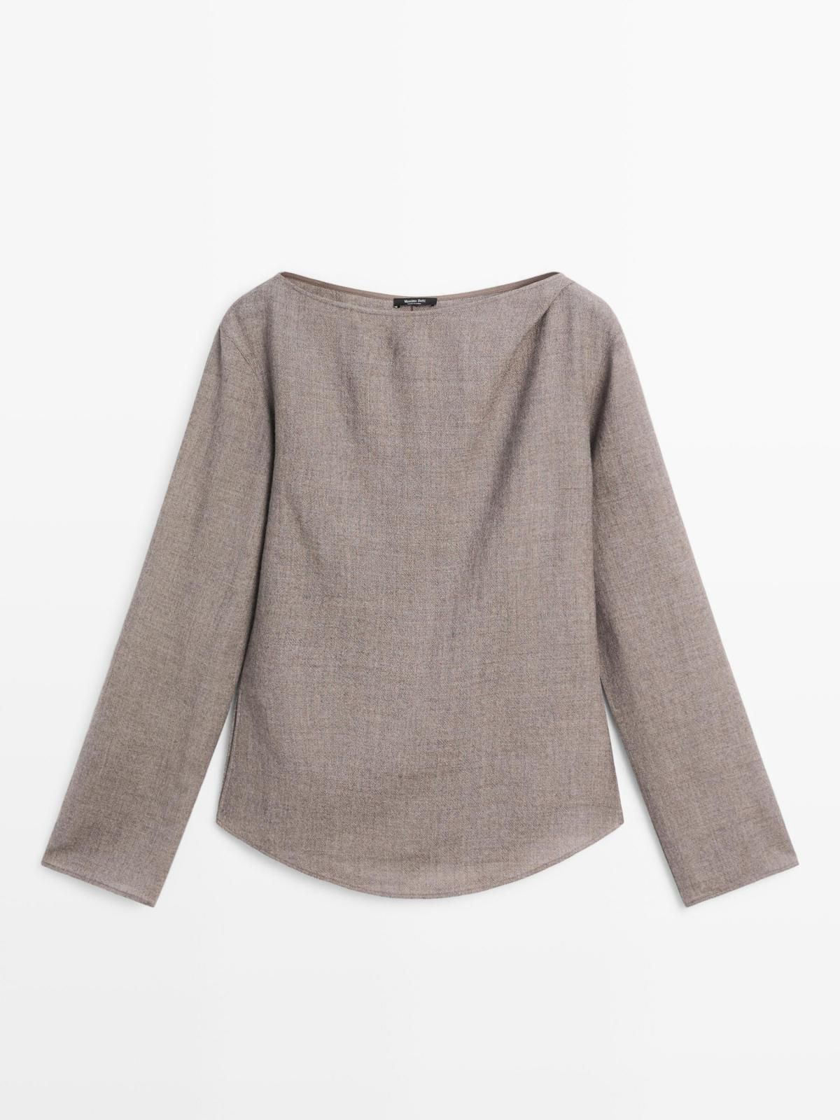 마시모두띠 울 텍스처 보트넥 블라우스 5173/973 MOLE BROWN - 상품 이미지