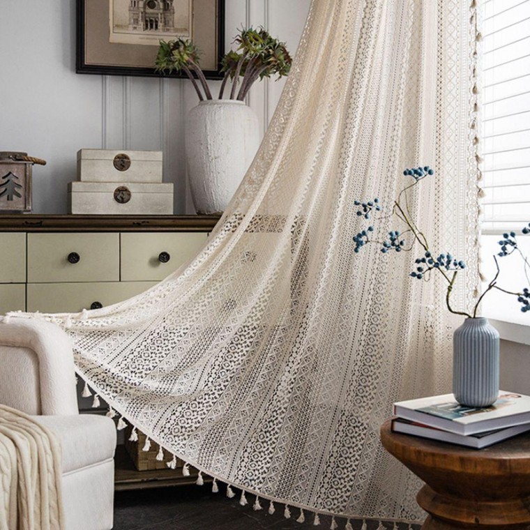 레트로 가리개 커튼 가림막 펀칭 거실 침실 태슬 인테리어 공간 분리 화이트 펑칭 빈티지