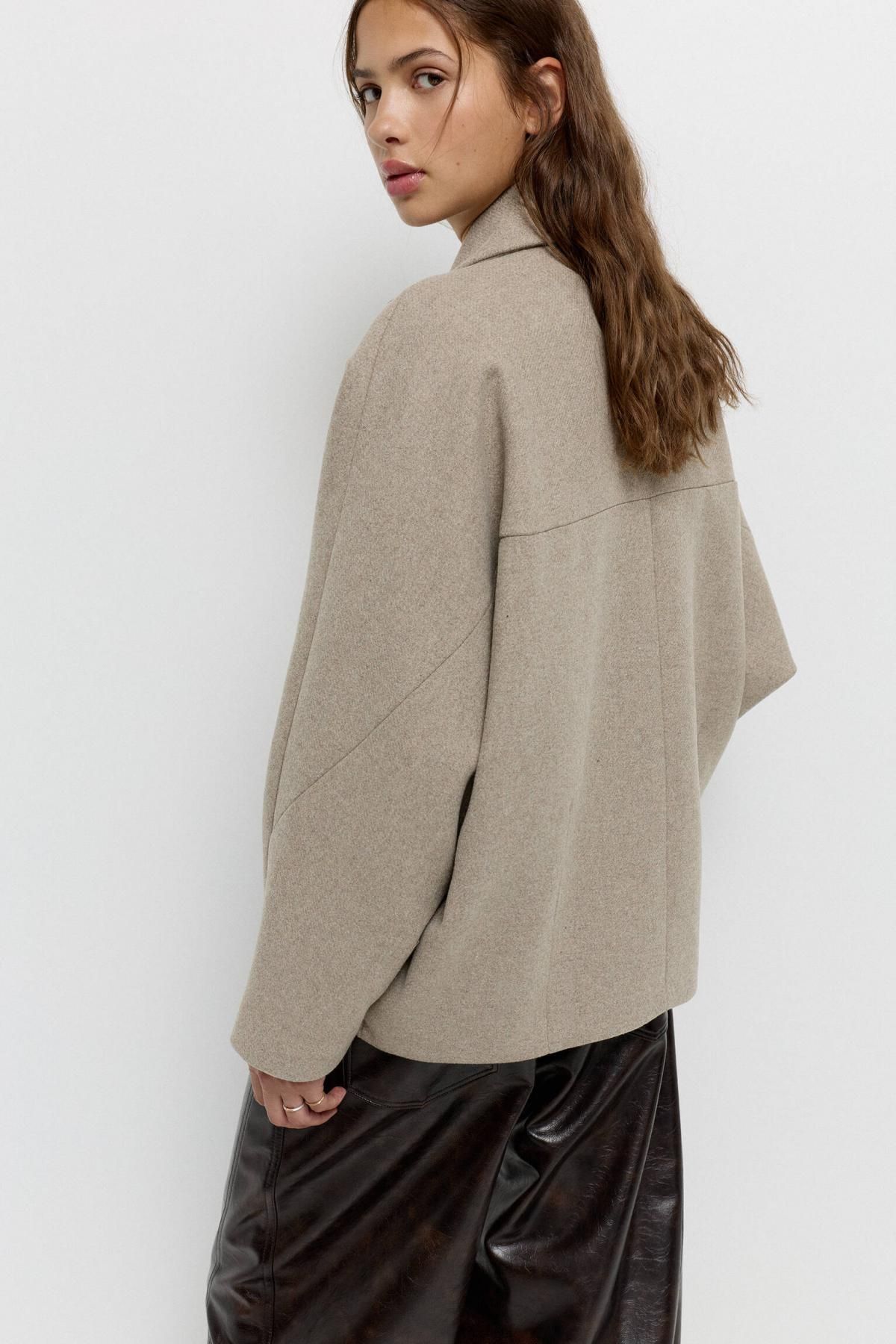 풀앤베어 볼륨 소매 울블렌드 숏 펠트 코트 7800/343 BEIGE - 상세 이미지 4