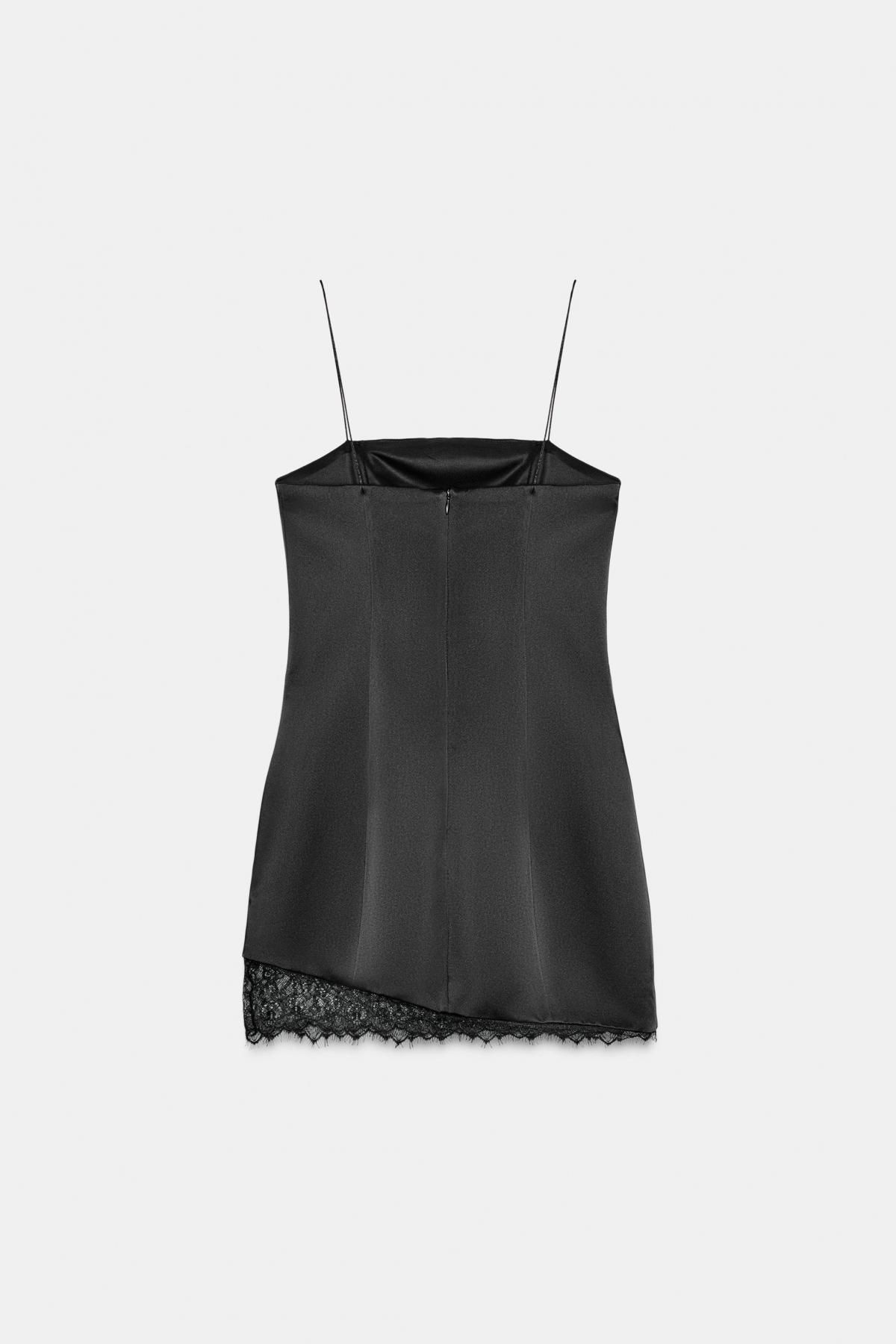 자라 블랙 새틴 레이스 슬립 미니 원피스 9274/301 BLACK - 상세 이미지 5