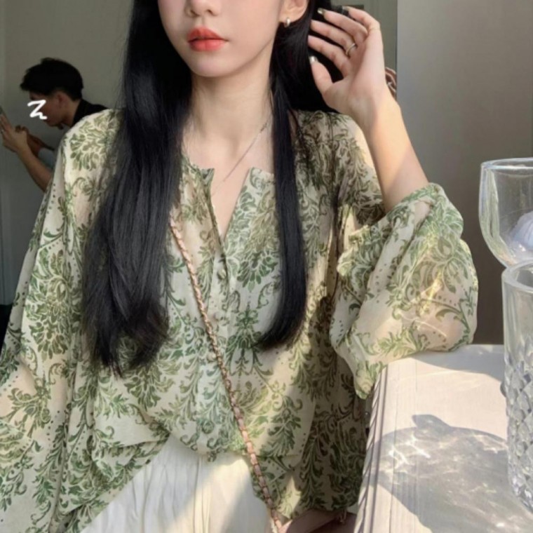 블라우스 여성 긴팔 시스루 루즈핏 편한 플라워 - 상품 이미지