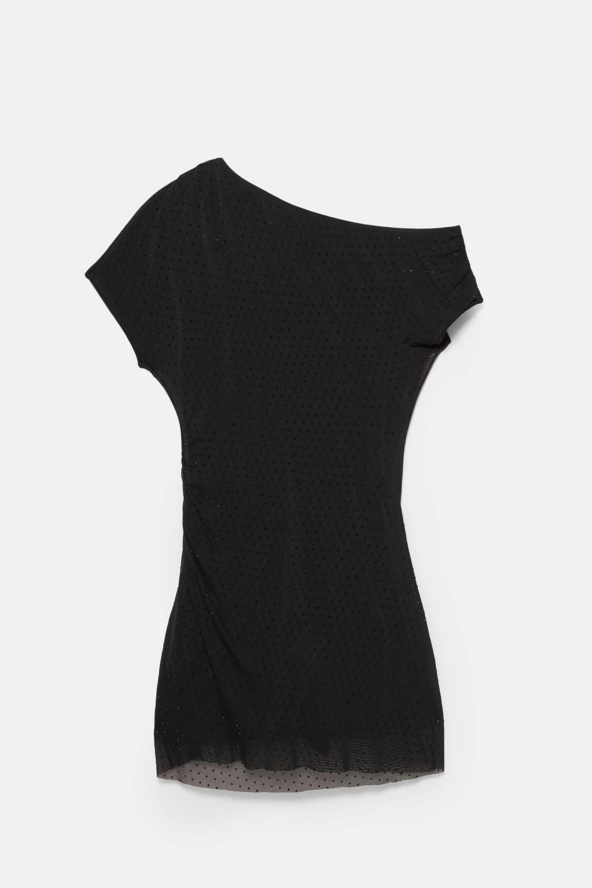 풀앤베어 시스루 튤 라인스톤 원숄더 미니 원피스 7394/352 BLACK - 상품 이미지