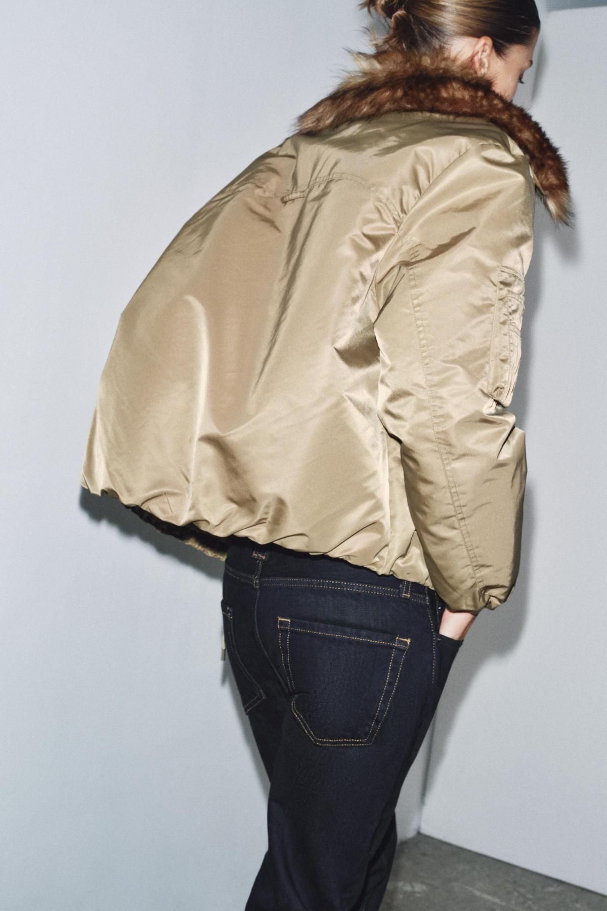 자라 테크니컬 페이크 퍼 카라 봄버 재킷 3918/240 OLIVE GREEN - 상세 이미지 4