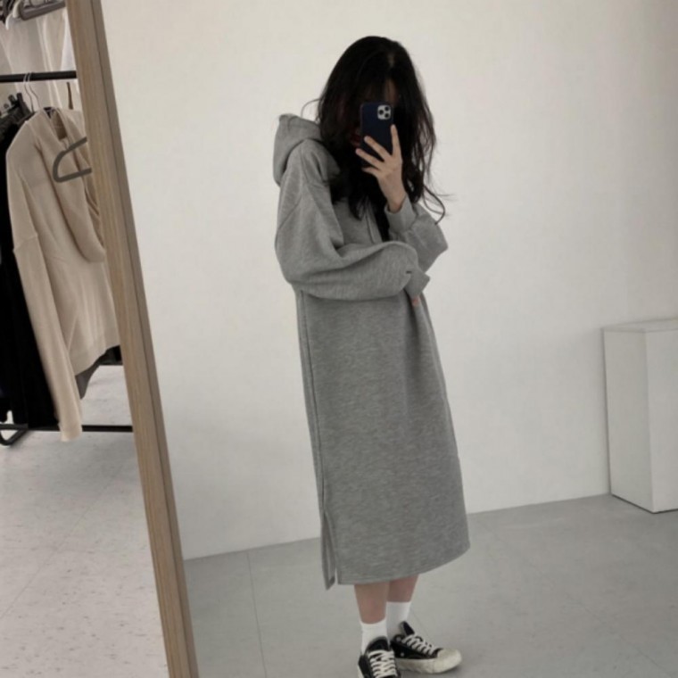 원피스 롱 빅사이즈 가을 후드 무지 기본 데일리 - 상품 이미지