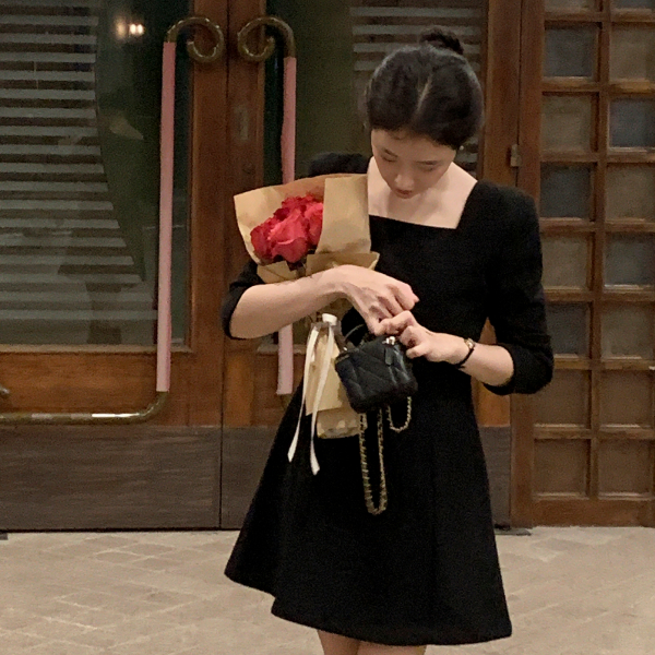 셀리 2기장 트위드 스퀘어넥 A라인 원피스 op16056 제품 이미지