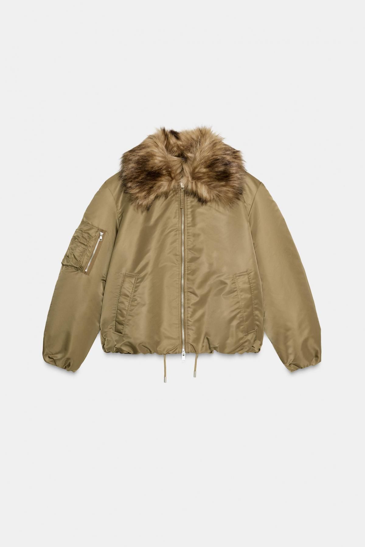 자라 테크니컬 페이크 퍼 카라 봄버 재킷 3918/240 OLIVE GREEN - 메인 이미지