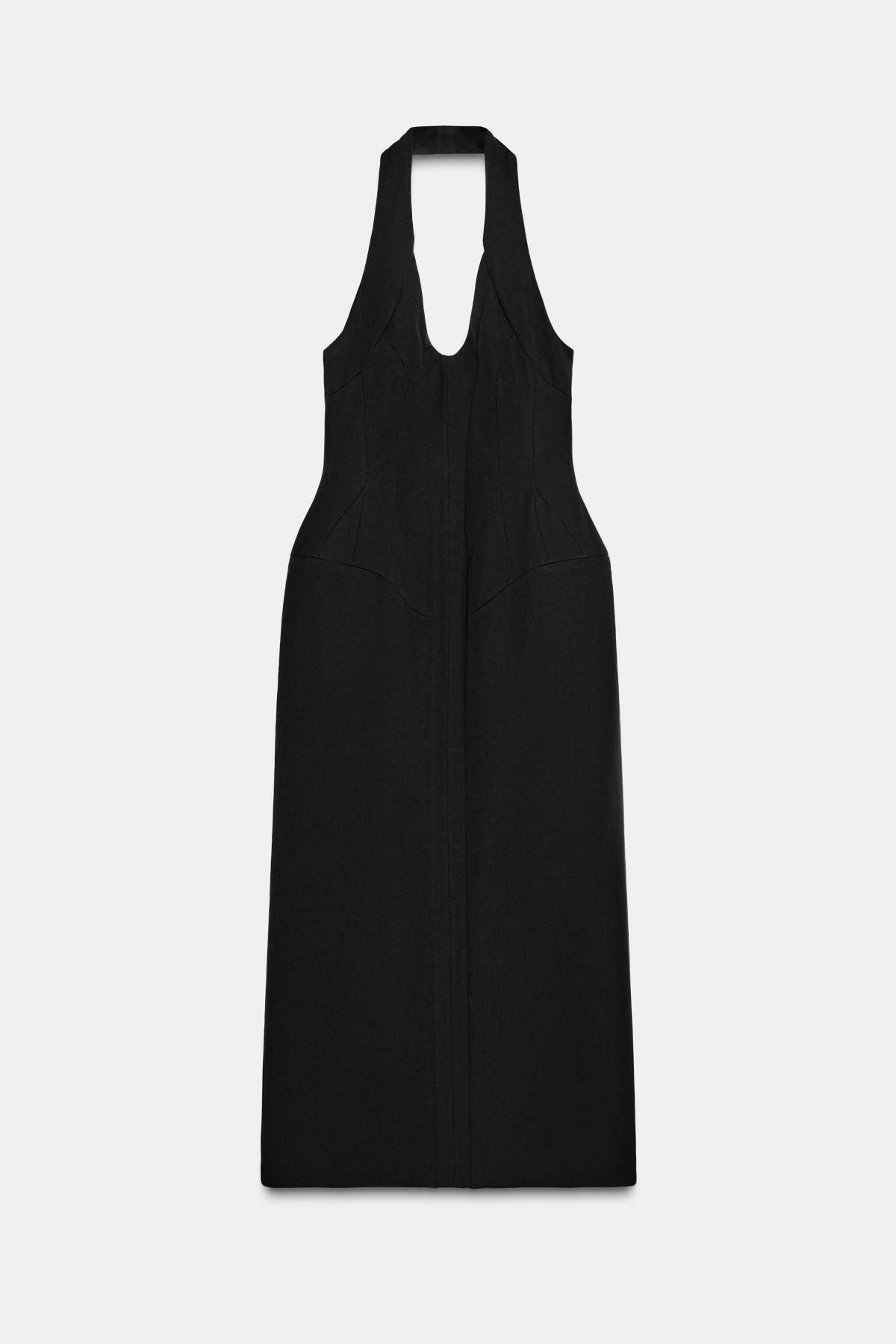 자라 프리미엄 홀터넥 백오픈 코튼 블랙 롱 원피스 9135/972 BLACK - 메인 이미지