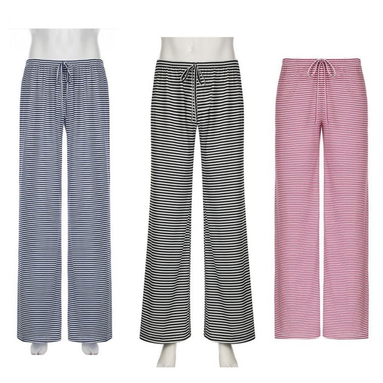 스트라이프 슬림핏 캐주얼 와이드 바지 슬랙스 하이웨스트 - 상품 이미지