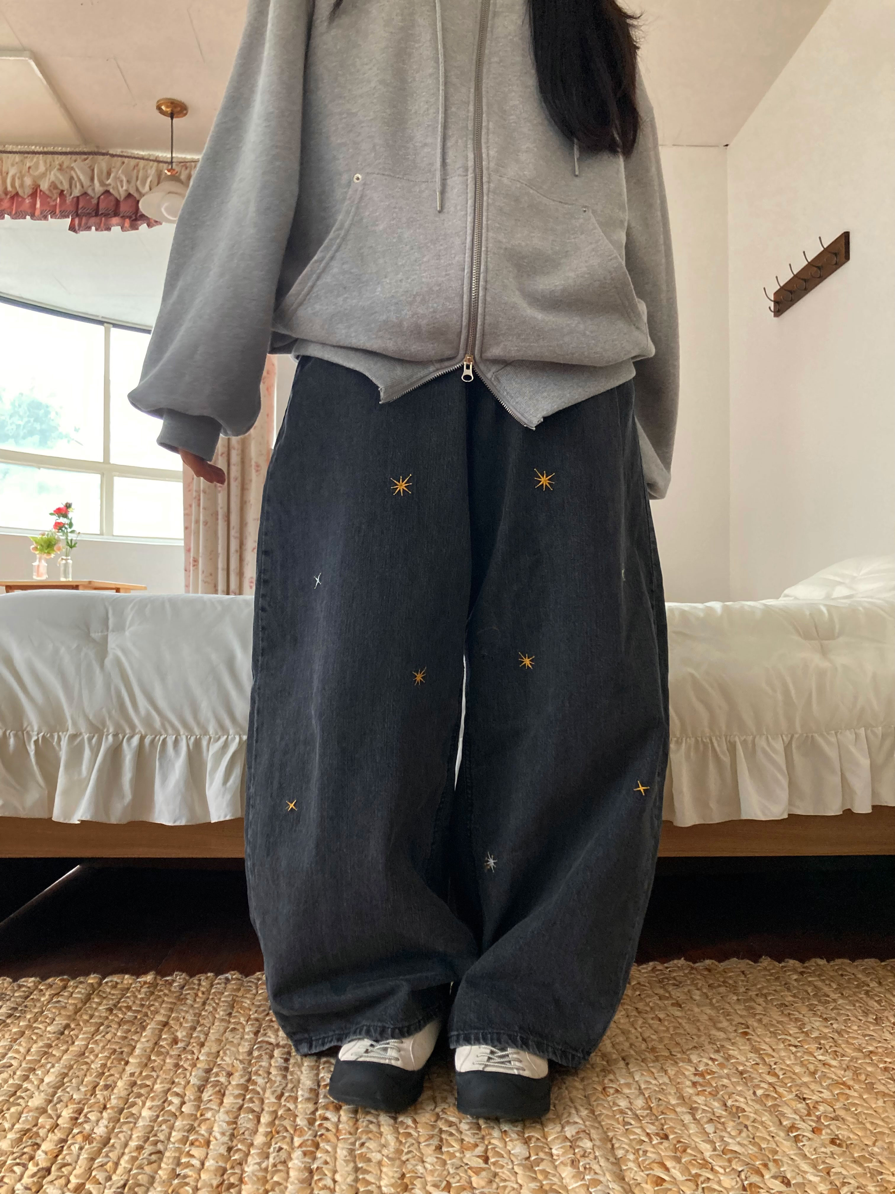 프린 와이드 흑청 데님 팬츠 [3Size] - 상품 이미지