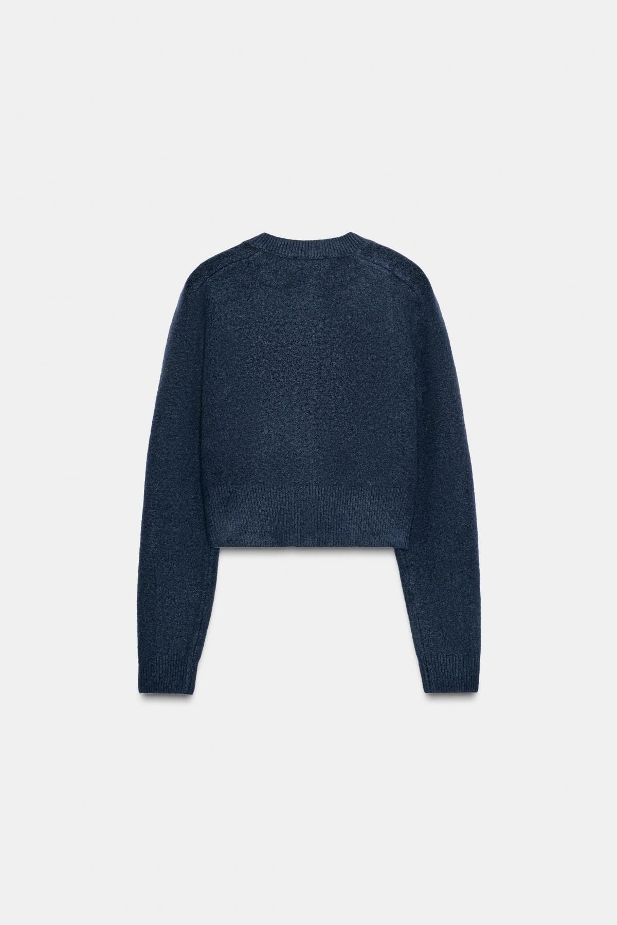 자라 소프트 크롭 라운드넥 니트 가디건 5536/149 NAVY BLUE 이미지 8