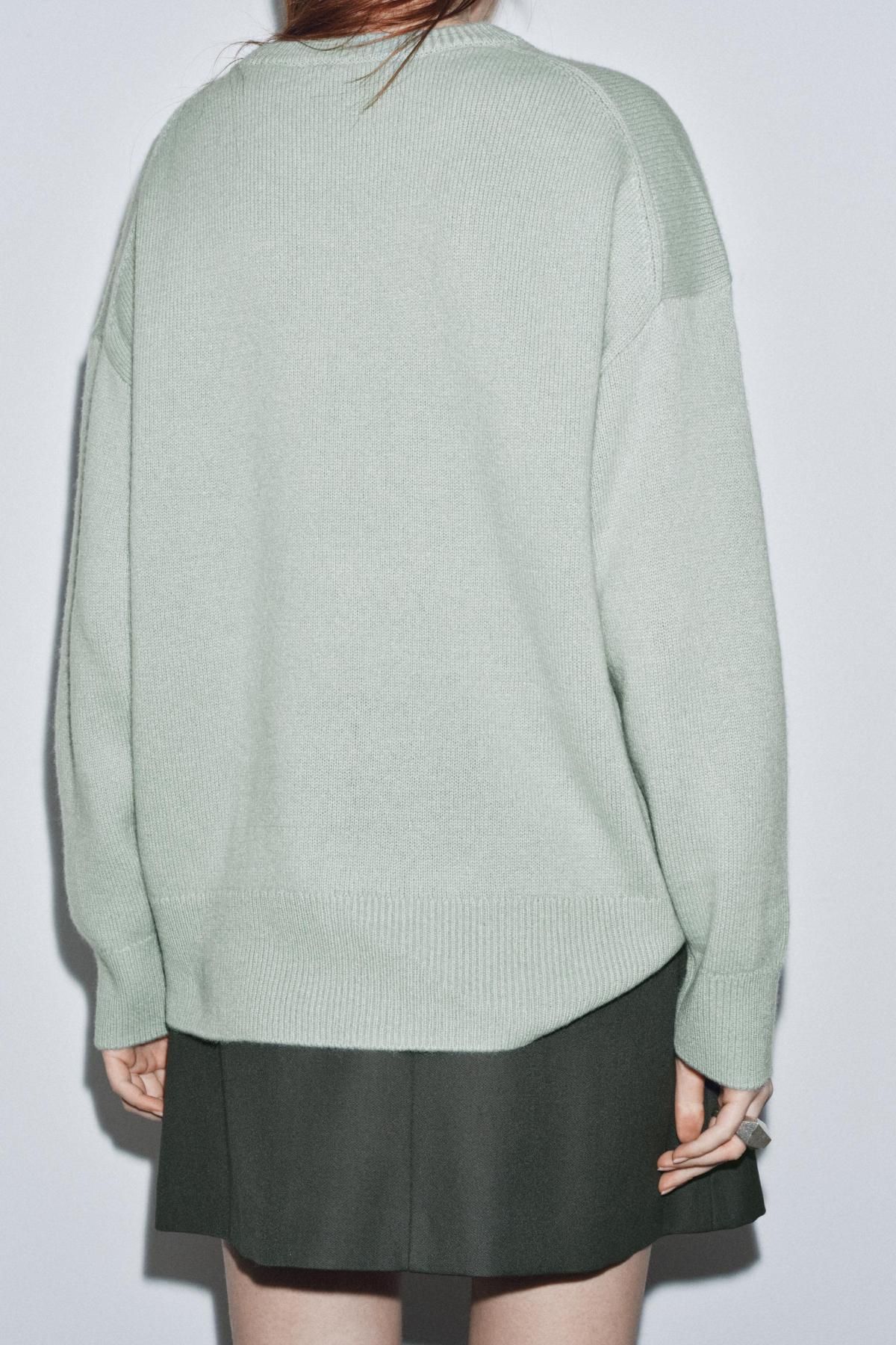 자라 프리미엄 캐시미어 오버사이즈 라운드넥 니트 2893/165 SEA GREEN - 상세 이미지 3