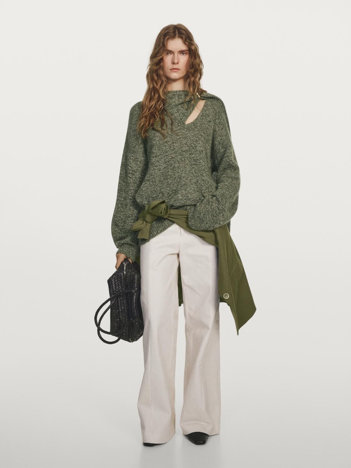 마시모두띠 브이넥 와이드핏 스카프 플렉트 니트 스웨터 9703/953 MOSS GREEN - 상세 이미지 2