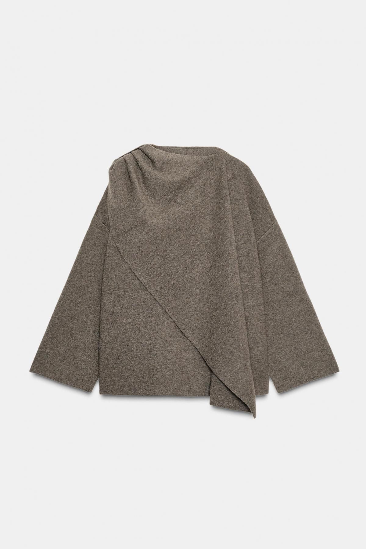 자라 모던 스카프 니트 숏 코트 2756/140 BROWN / TAUPE - 메인 이미지