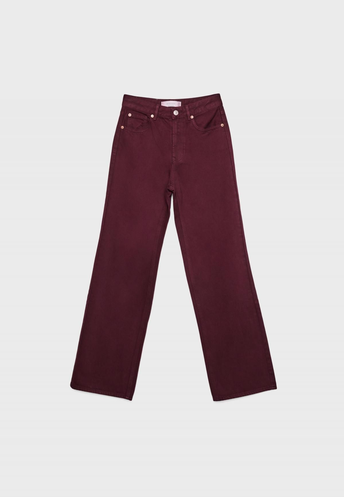 스트라디바리우스 버건디 하이라이즈 스트레이트 와이드 데님 팬츠 4891/547 BURGUNDY - 상세 이미지 3