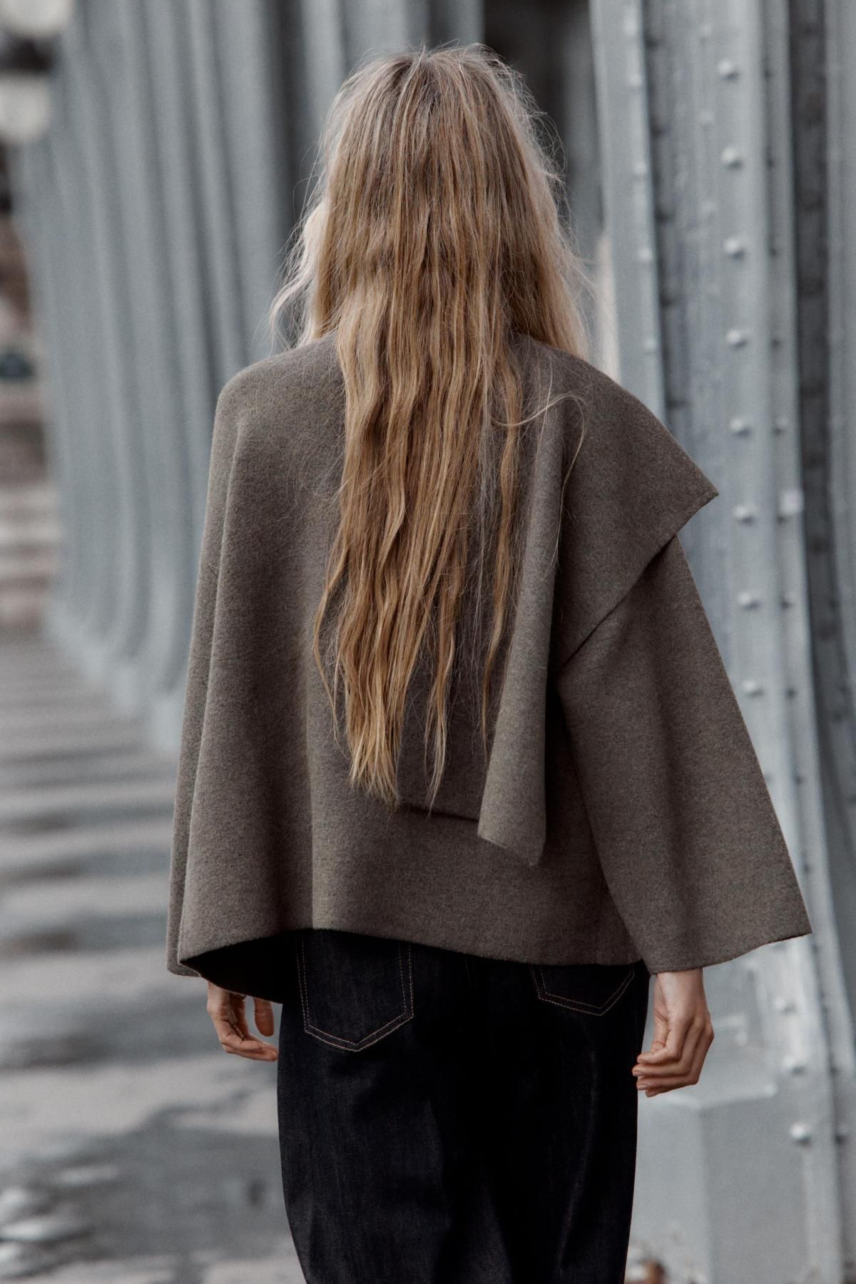 자라 모던 스카프 니트 숏 코트 2756/140 BROWN / TAUPE - 상세 이미지 5