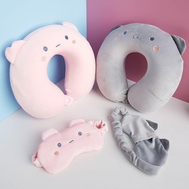 목쿠션 목베개 안대 귀여운 고양이 낮잠 사무실 수면 차량 용목 눈안대 목배게 여행 기내 - 상품 이미지