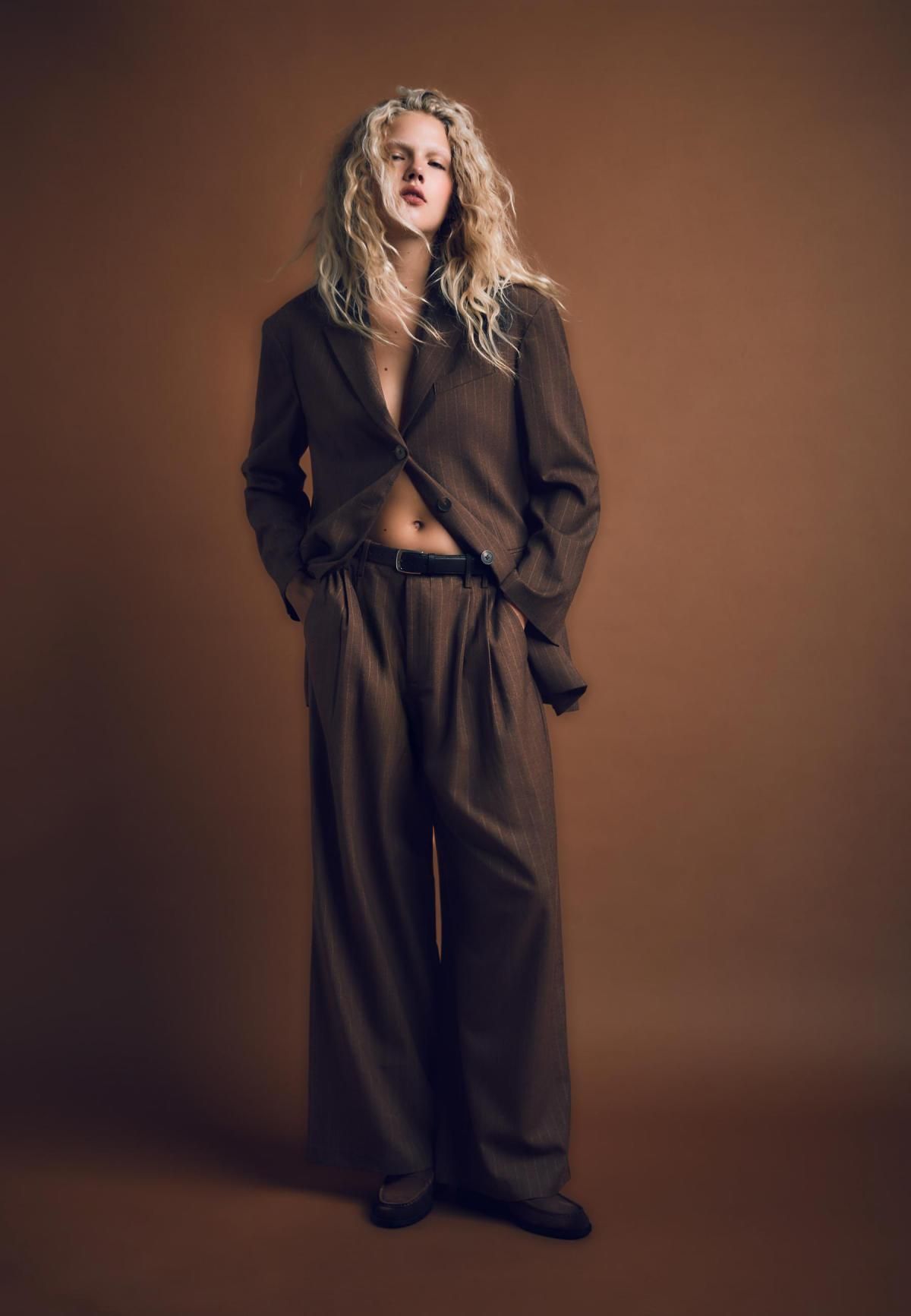 스트라디바리우스 스트라이프 스마트 와이드 슬랙스 팬츠 4552/753 BROWN - 상세 이미지 5