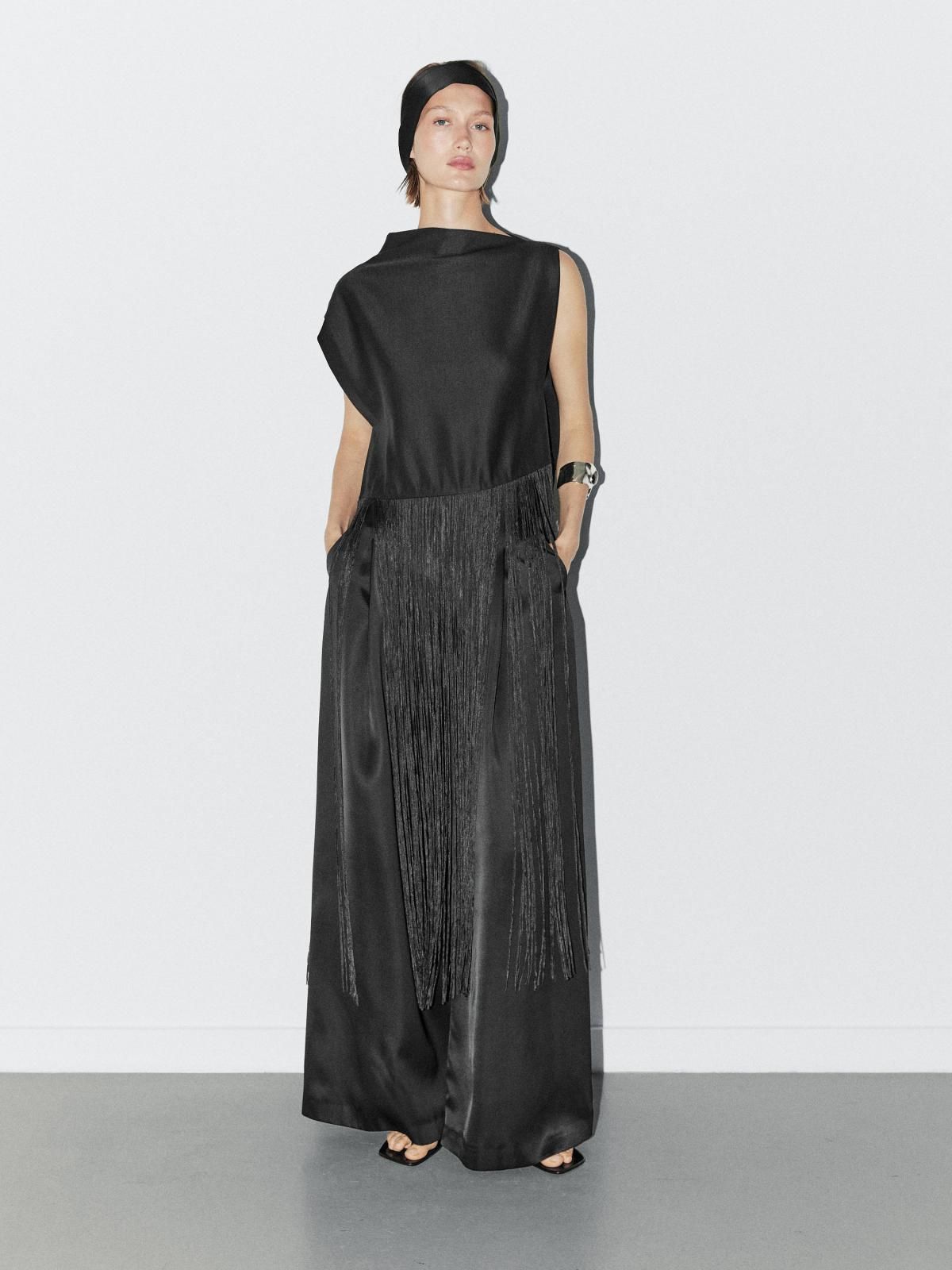 마시모두띠 프린지 슬리브리스 롱 원피스 9401/951 BLACK - 상세 이미지 2