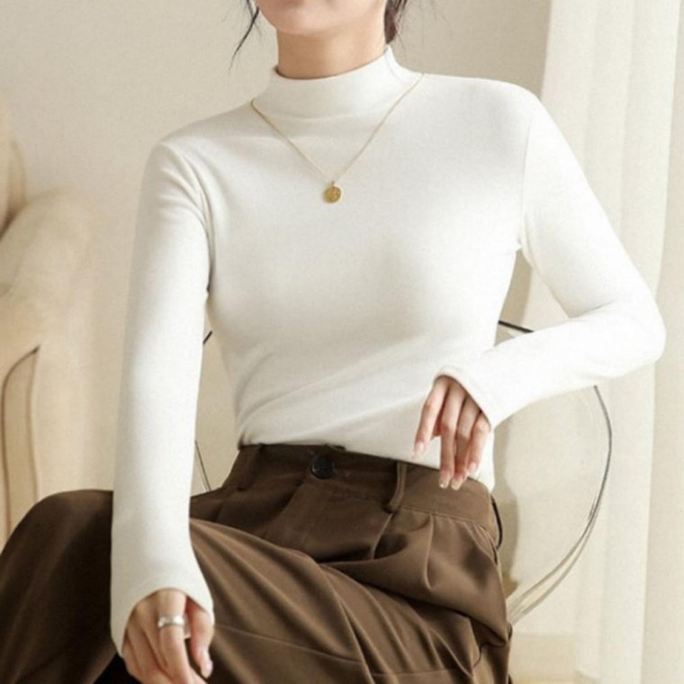 여성 이너 폴라티 티셔츠 기모 스판 레이어드 목티 - 상품 이미지