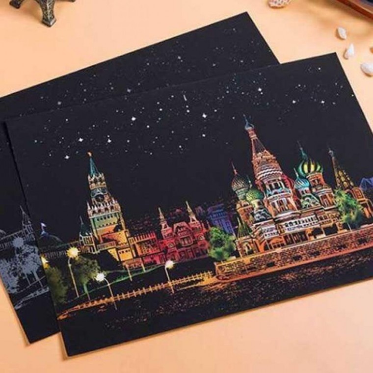 DIY 그림 그리기 스크래치 나이트뷰 풍경 색칠 취미 여중생 선물 풍경화 집에서 생활 - 상품 이미지