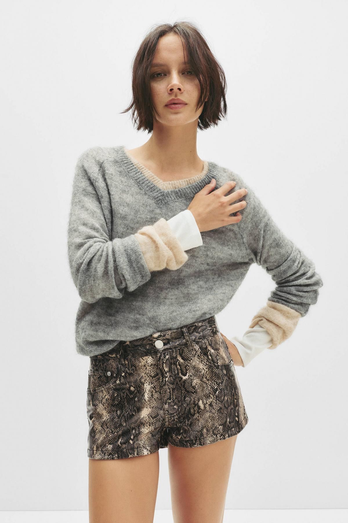 풀앤베어 레더 이펙트 애니멀 프린트 하이웨스트 반바지 7696/349 SNAKESKIN PRINT - 상세 이미지 4