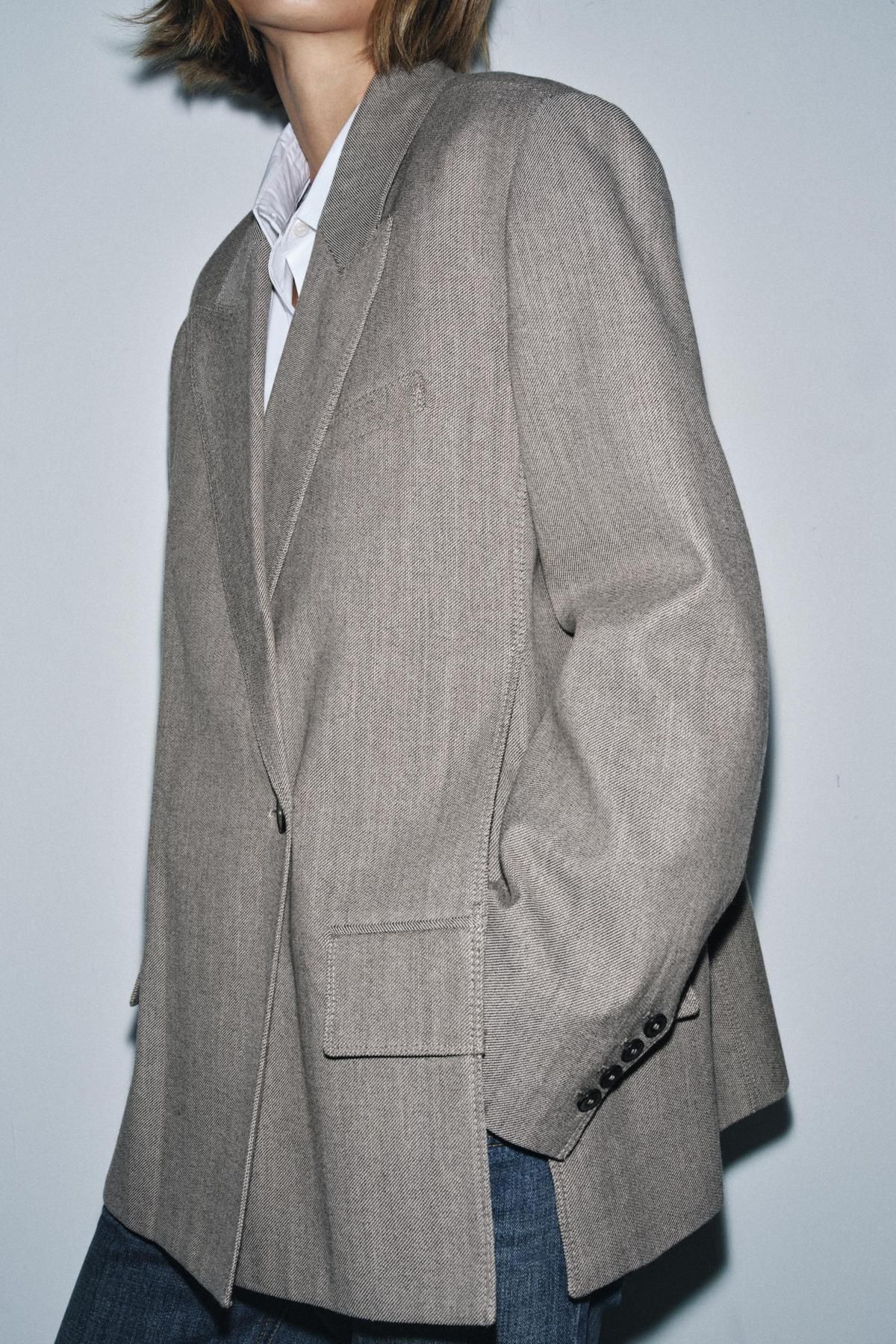 자라 오버사이즈 테크니컬 울 블레이저 8436/700 BEIGE-BROWN - 상세 이미지 3