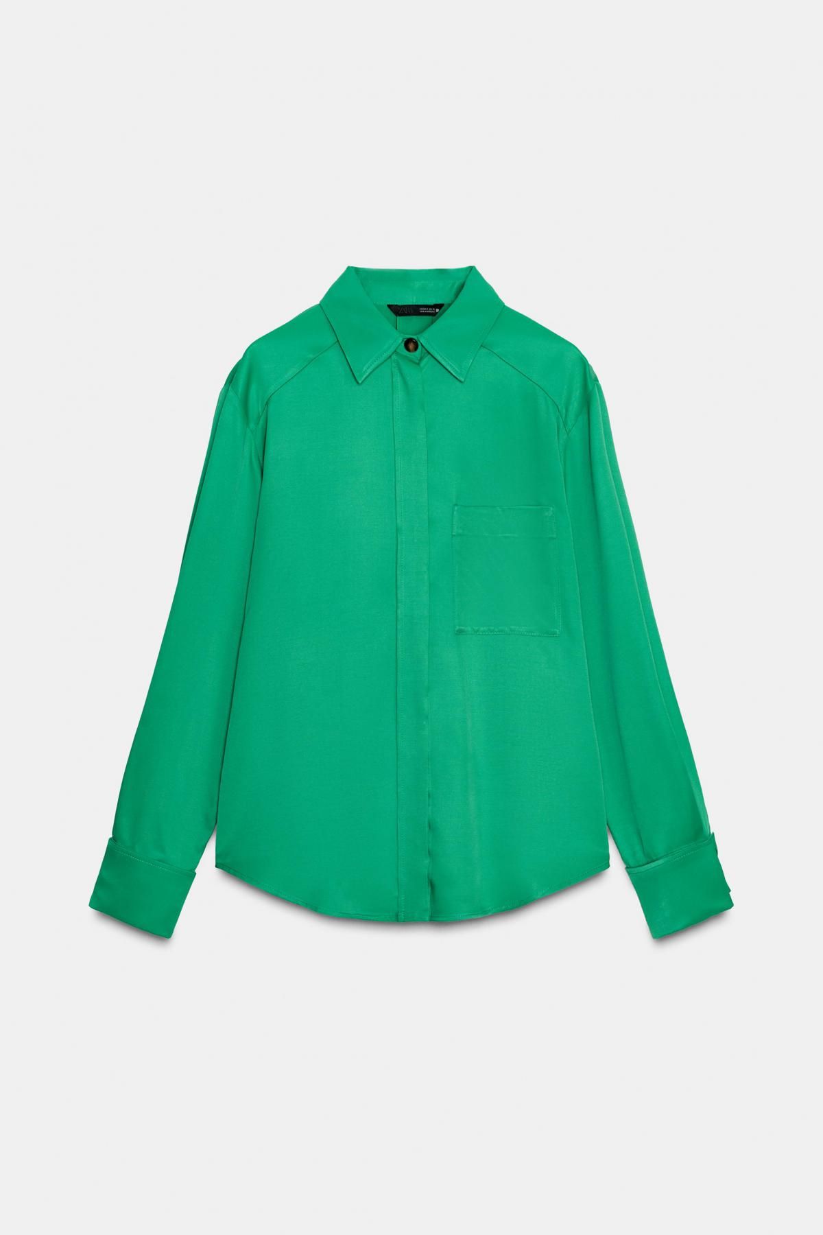 자라 새틴 테크니컬 포켓 긴팔 셔츠 9154/646 GREEN - 메인 이미지