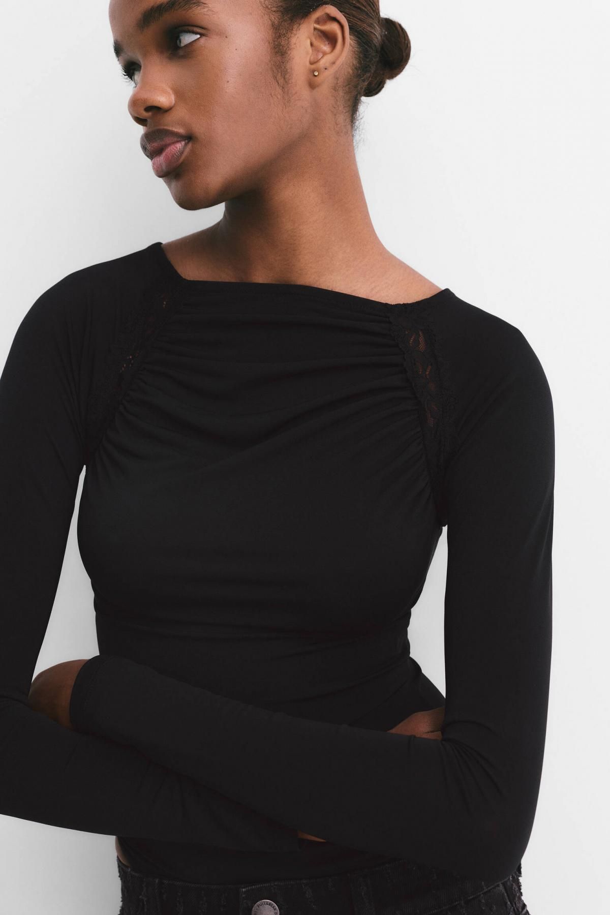 풀앤베어 레이스 시크 블랙 롱슬리브 바디수트 7150/436 BLACK - 상세 이미지 4