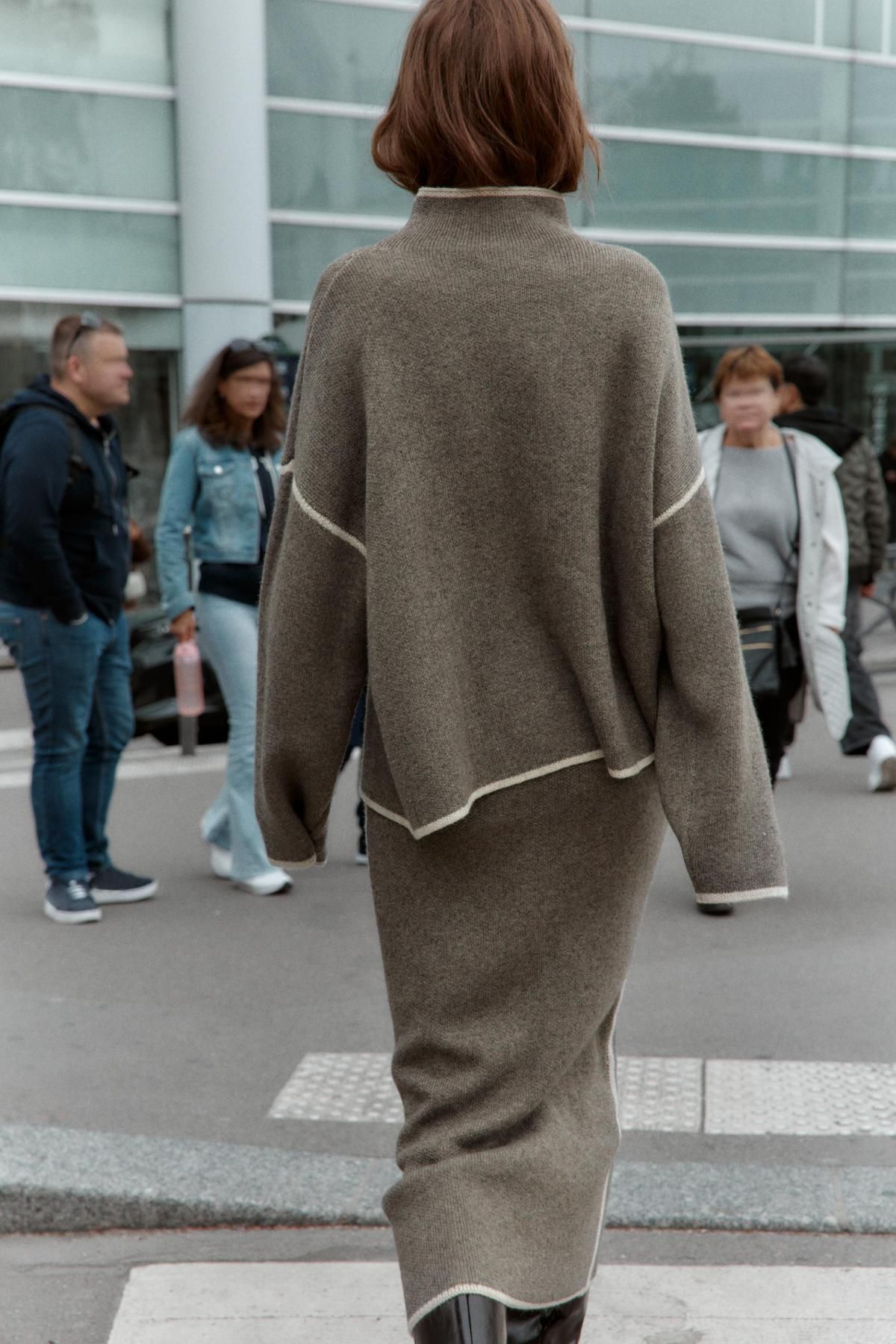 자라 배색 파이핑 니트 미디 스커트 2142/253 TAUPE GREY - 상세 이미지 5