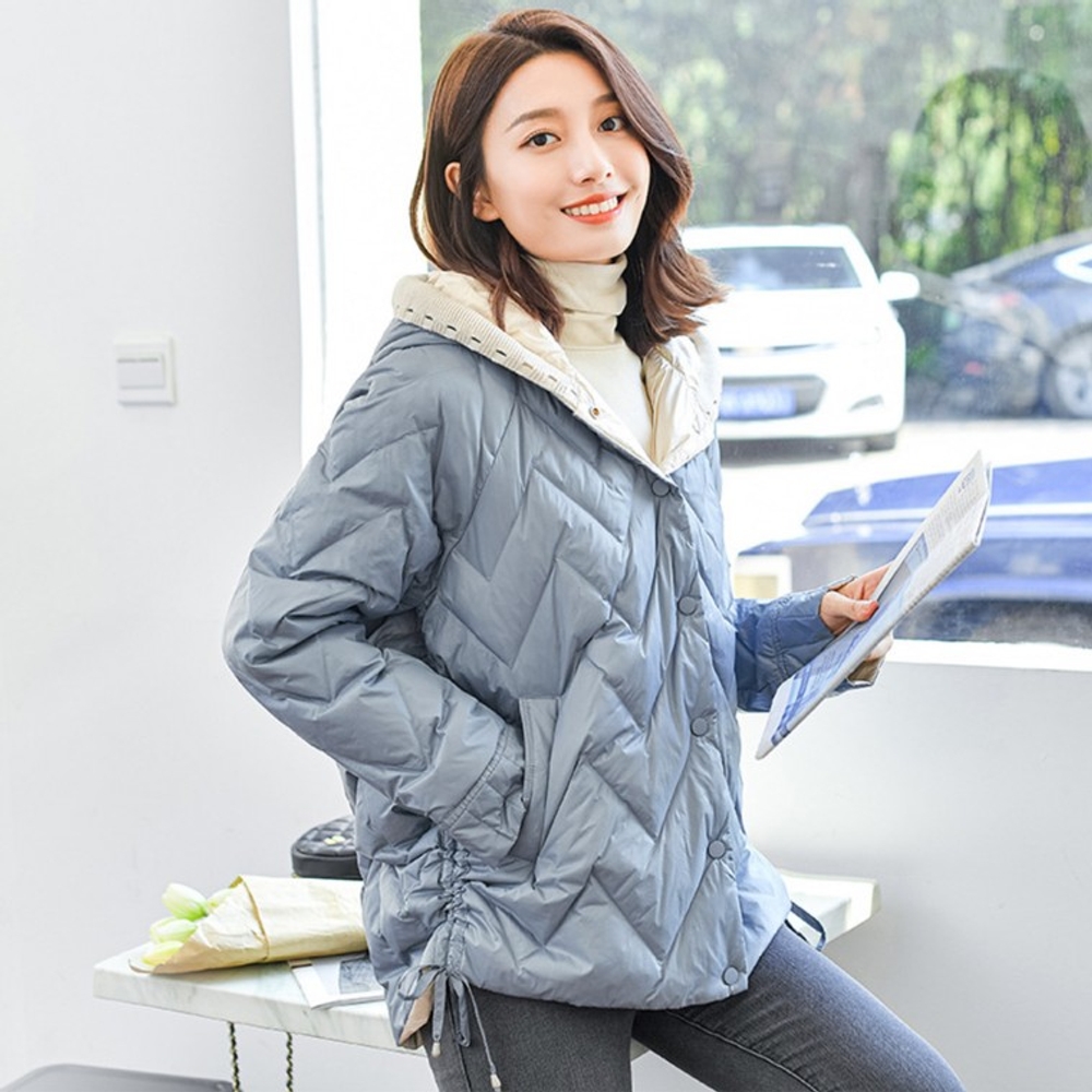 오리털 여성경량패딩 후드 모자 여성 세미 패딩점퍼 - 메인 이미지