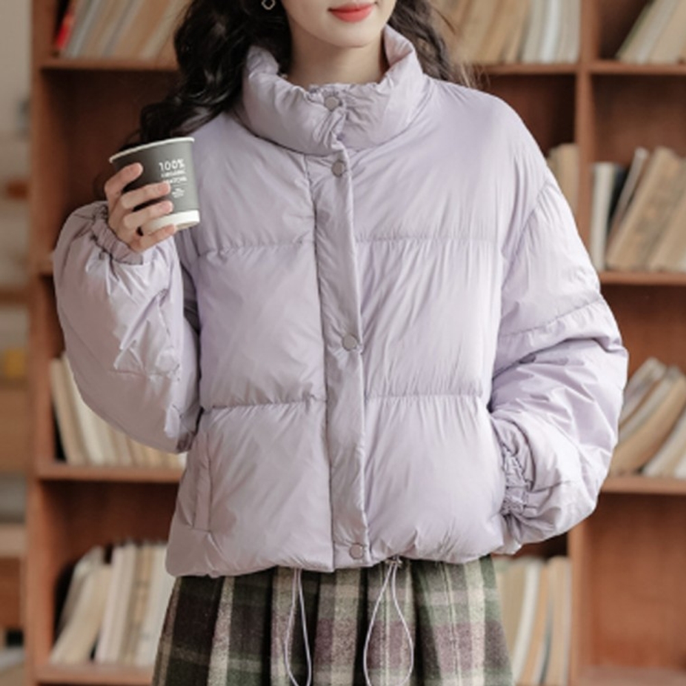 여자 겨울 오버핏 크롭패딩 푸퍼 짧은 숏 패딩 경량 퍼 점퍼 아우터 - 메인 이미지