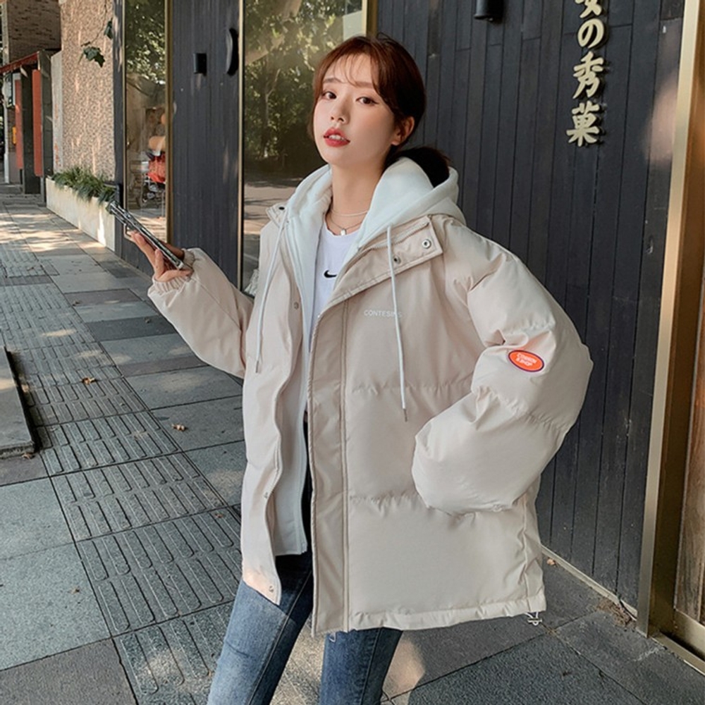 여성 웰론 패딩 페이크 두꺼운 후드 패딩 겨울 방한 - 상품 이미지