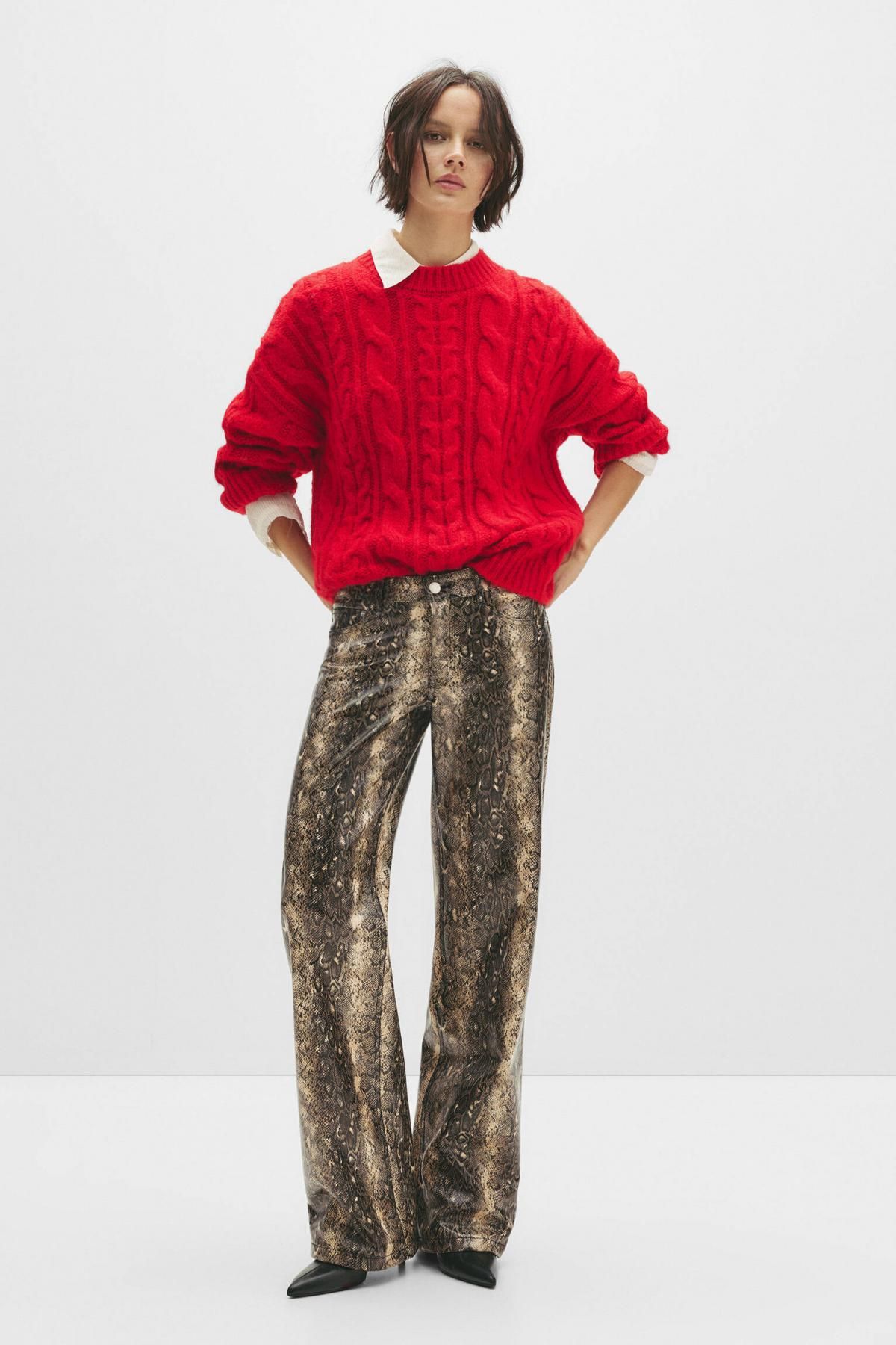 풀앤베어 애니멀 프린트 레더 이펙트 스트레이트 팬츠 7674/309 SNAKESKIN PRINT - 상세 이미지 3