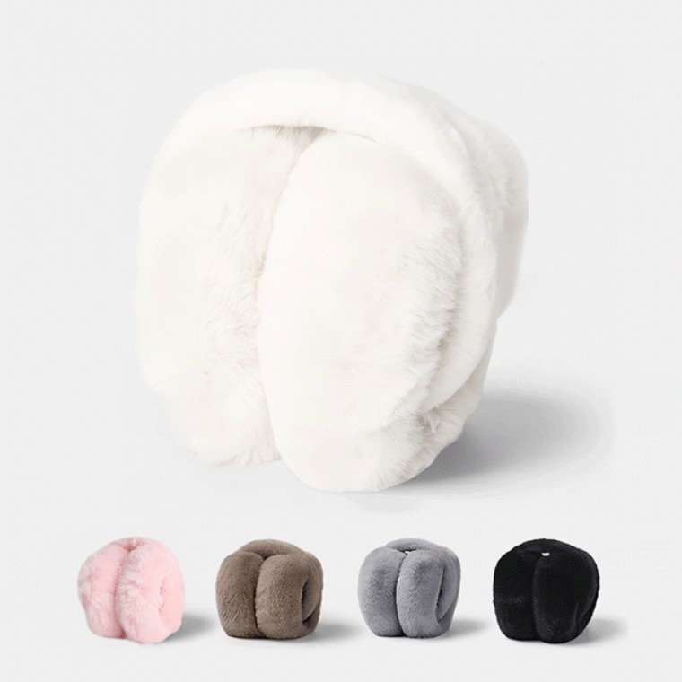 겨울 방한 퓨어 벨벳 토끼털 접이식 페이크퍼 귀마개 - 상품 이미지
