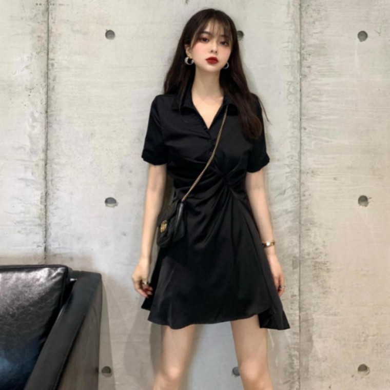 원피스 반팔 여성 데이트룩 예쁜 허리주름 - 상품 이미지