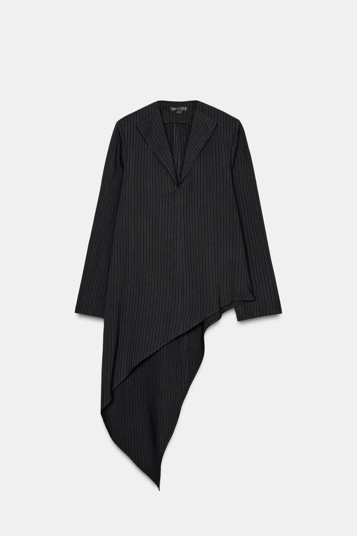 자라 스트라이프 비대칭 브이넥 긴팔 니트 탑 9267/703 NAVY BLUE - 상품 이미지