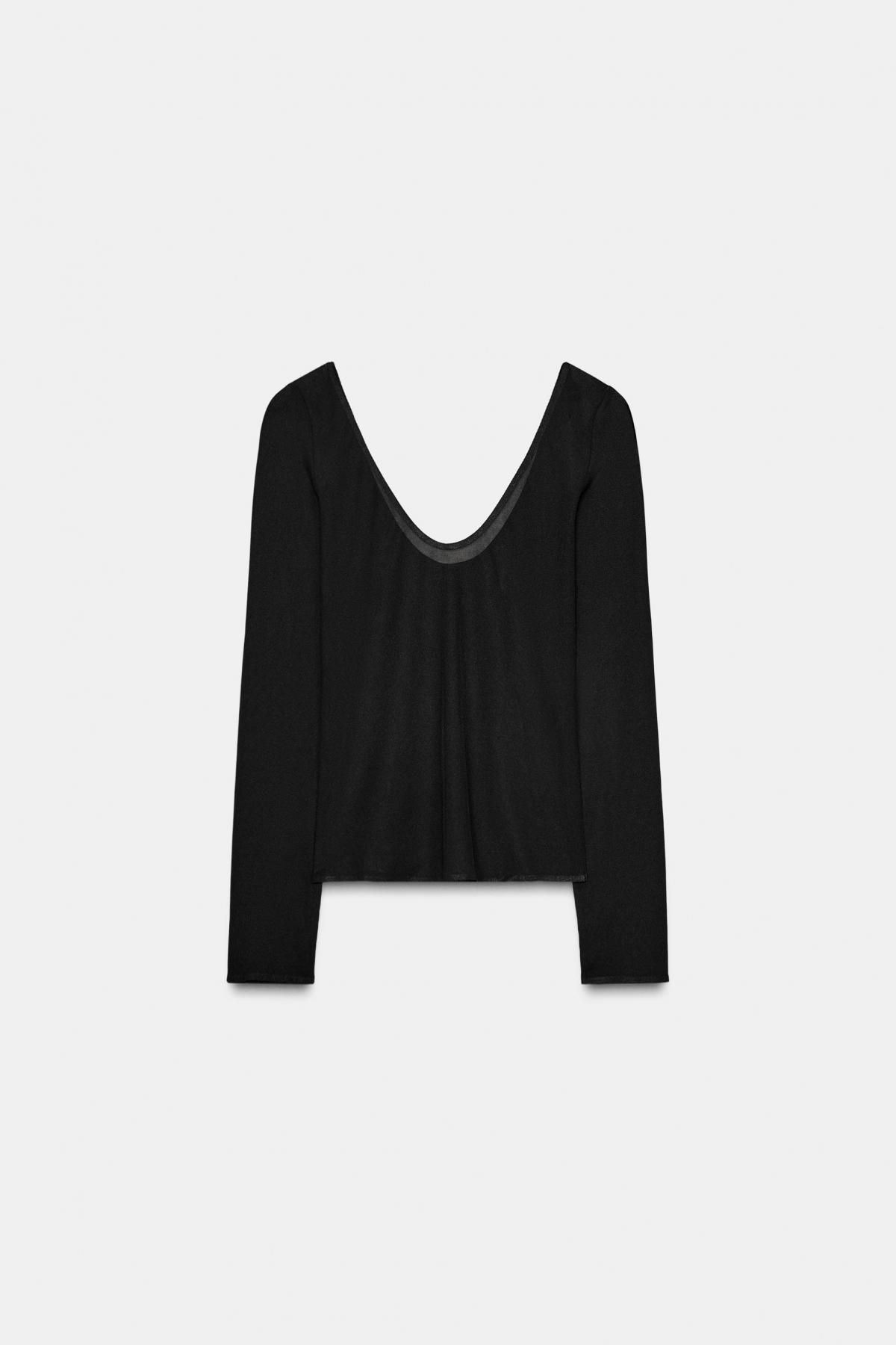 자라 시스루 백오픈 라운드넥 롱슬리브 탑 5063/852 BLACK - 메인 이미지